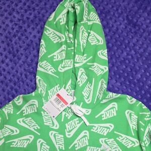 Nike Green Hoodie with White Allover Swoosh Print